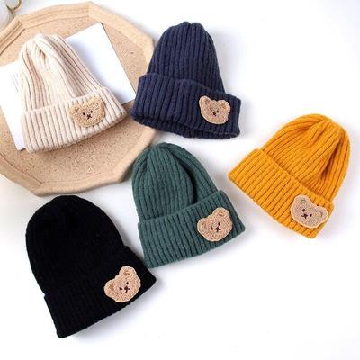 Warme Kindermütze, modisch, Kawaii-Cartoon-Bär, häkeln, Mütze, Mütze für Kleinkinder, Jungen, Mädchen, Herbst-Winter, gestrickt, einfarbig, Mütze für Baby