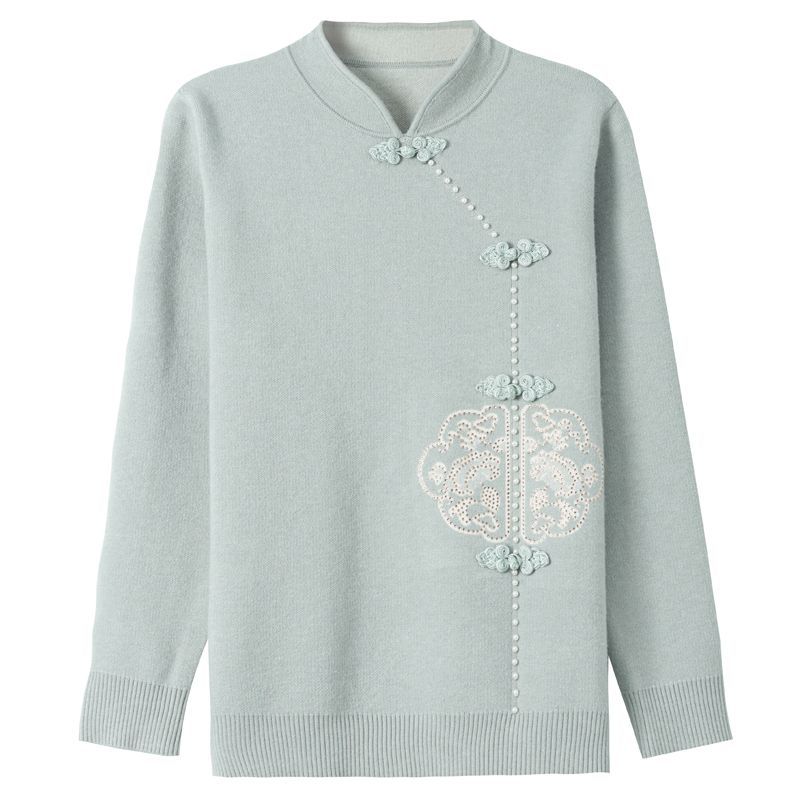 Chinese Style Autumn Knit Sweater for Women Elegant Mom Fashion Warm Fall Top