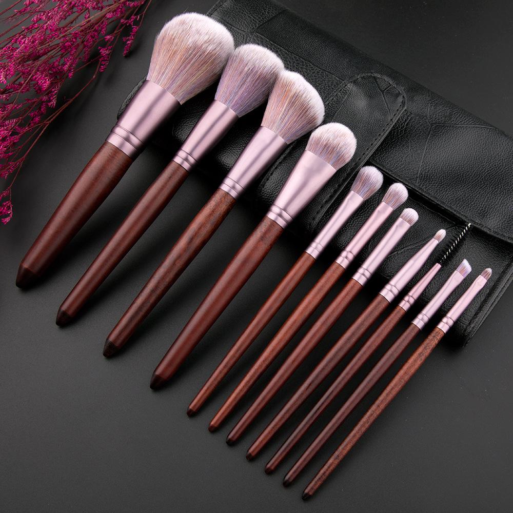 11 imitation mahogany makeup brush set, soft bristles, loose powder brush, eyeshadow brush, multi-functional beauty tool