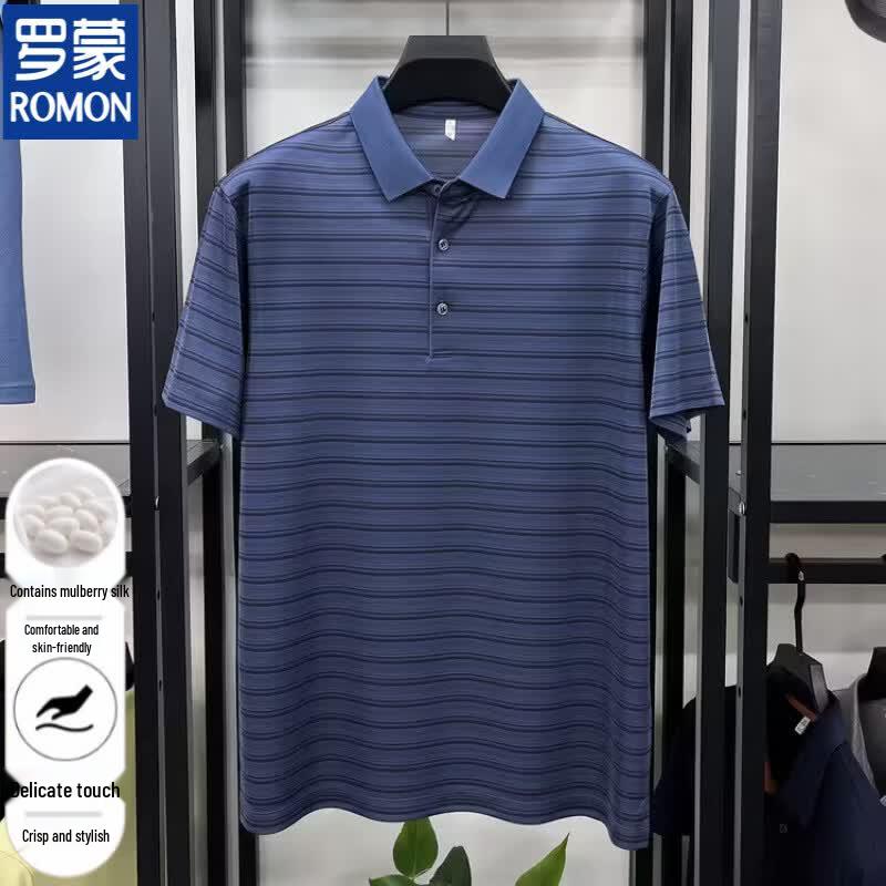 Romon Men's Silk Blend Wrinkle-Free Cooling Polo Shirt