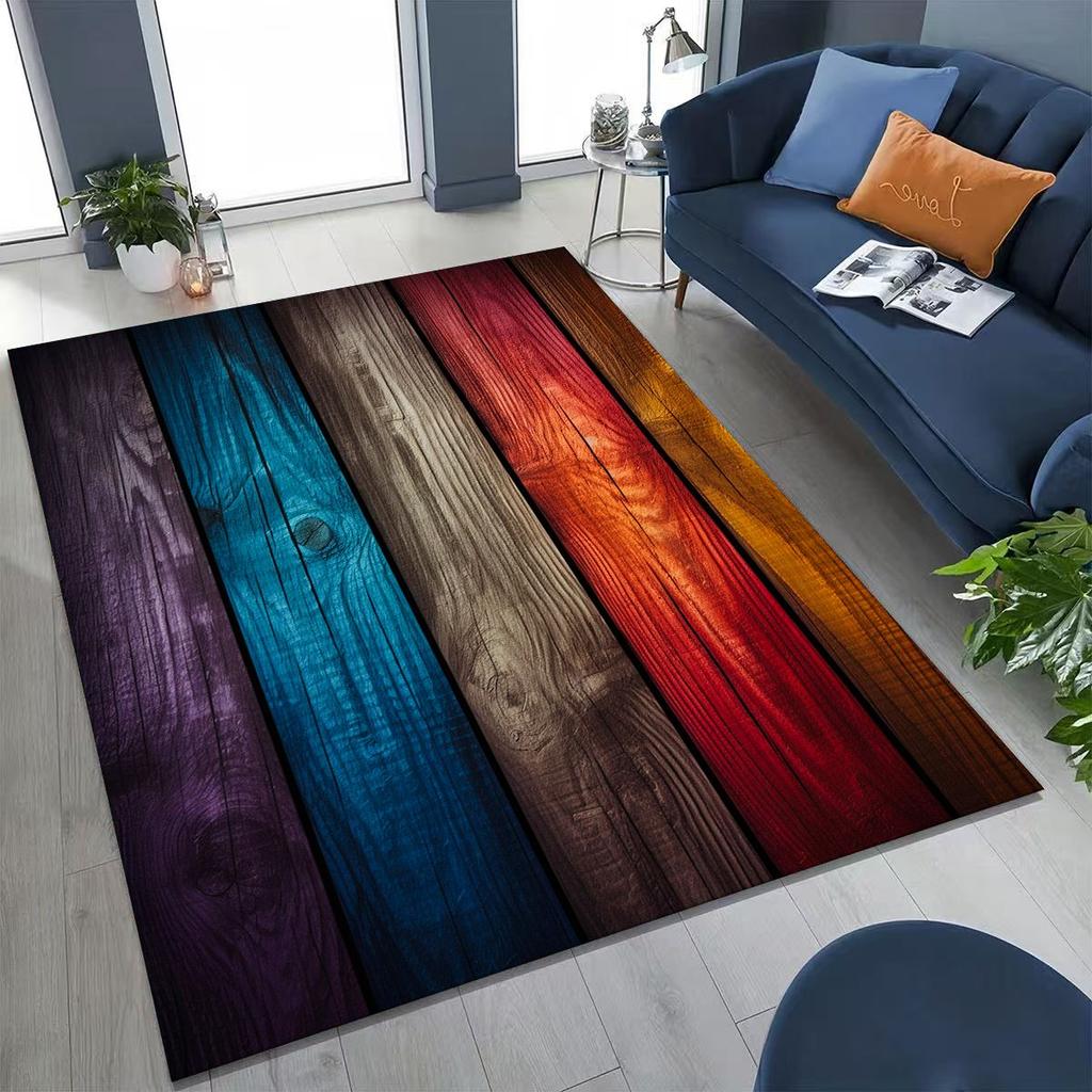 Rainbow Retro Wooden Board Black Brown Wood Grain Rug for Bedroom Living Room Sofa Home Doormat Decor,Large Non-slip Floor Mat