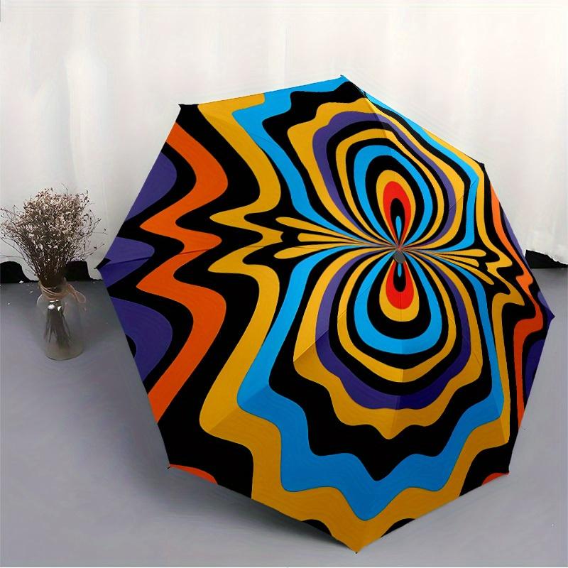1pc Psychedelic PatternAutomatic Folding Umbrella, Portable & Foldable Design with 8 Ribs, Casual Outdoor Accessory yy250804157