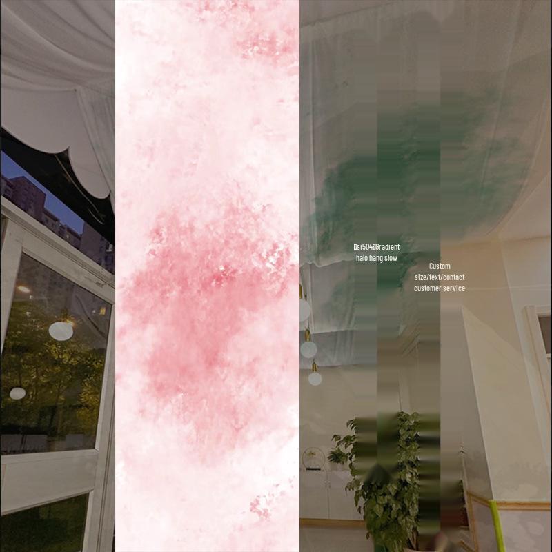 Chinese Ancient-Style Gradient Green Gauze Curtain for Ceiling Decor and Weddings