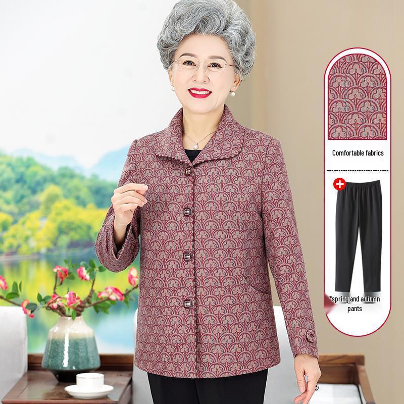 Plus Size Cardigan Jacket for Women 70-80: Spring/Autumn Outerwear for Middle-Aged & Elderly