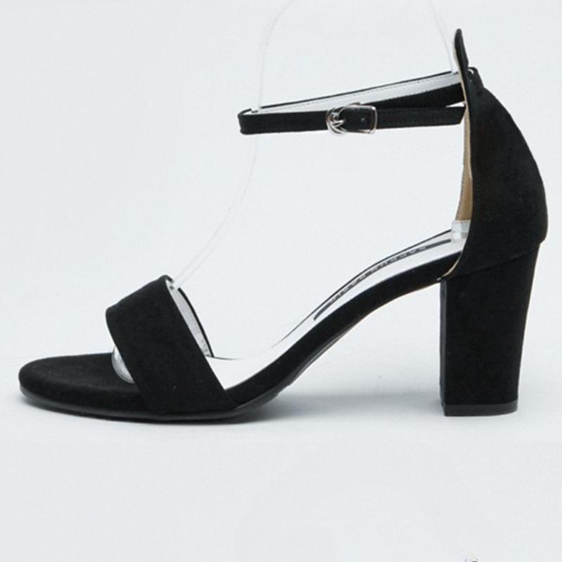 

Fashion High Quality Faux Suede Sandals Women Fashion Pointed Toe Ankle Buckle High Heeled Sandals Elegant Comfort Open Toe Dress Shoes 35 чёрный