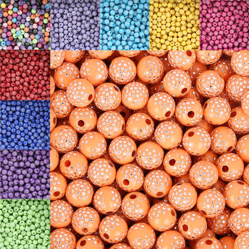 Shining 8mm Acrylic Beads Round Loose Spacers for DIY Bracelet & Necklace 100 Pcs