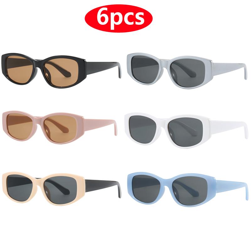 6pcs Small Square Retro Sunglasses Women Men UV400 Trendy Rectangle Sun Glasses