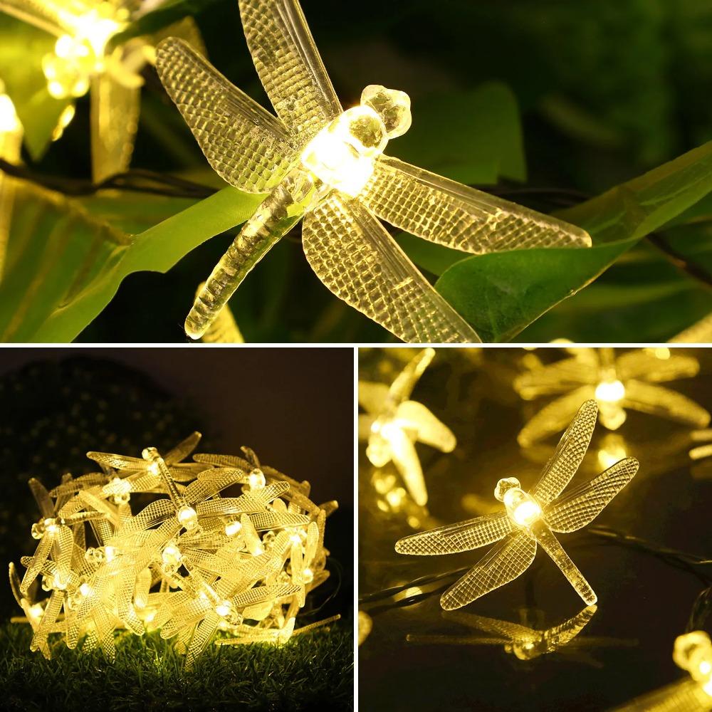 Dragonfly LED Solar String Lights Waterproof Colorful Decorative Lamp Outdoor Garden Balcony Patio Night Landscape Lighting