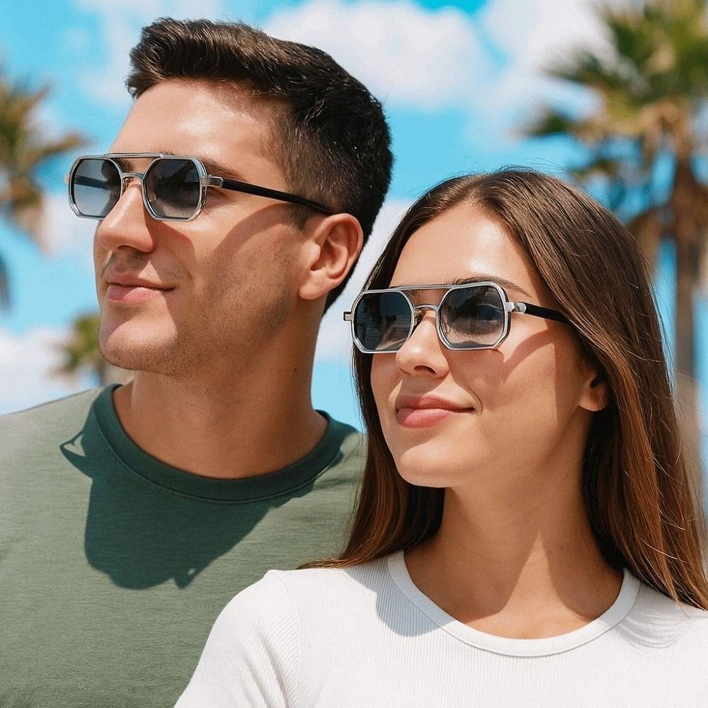 Gradient Unisex Polarized Sunglasses Indian Style Anti-UV Glasses Double-bar Square Sunnies  Party