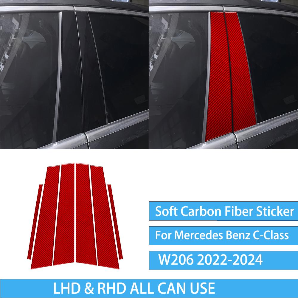 For Mercedes Benz C-Class W206 -2024 Auto Door Trim Seat Adjustment Red Carbon Fiber Decorative Car Accessory Sticker