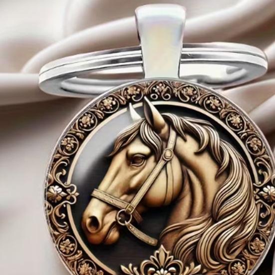 Keychain Zodiac Year of Horse Alloy Horse Head Pattern Keychain with Brilliant Glass Finish Detachable Backpack Charm Bag Accessory