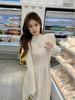 French Red Semi-High Neck Knit Slimming Dress - Long-Sleeved Autumn/Winter Fashion for Women