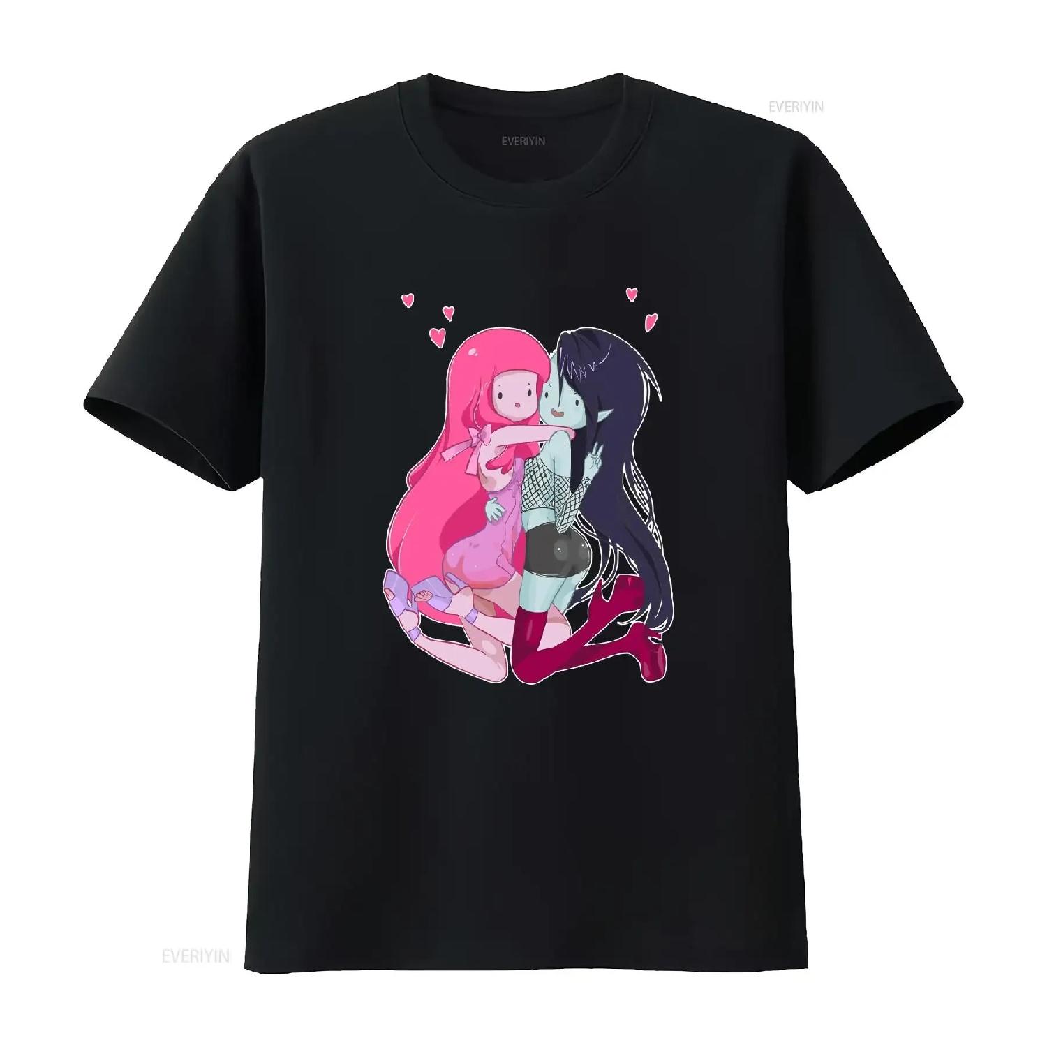 Marceline And Bubblegum Princess Mashup Cotton Men s T Shirt vintage Washed graphic fashion Slightly Unisex S чёрный