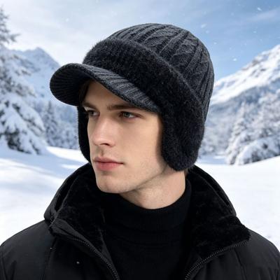 Winter Men's Hat Thickened Warm Wool Hat Rabbit Hair Fleece Ear Protection Cycling Windproof and Cold Headgear Knitted Hat