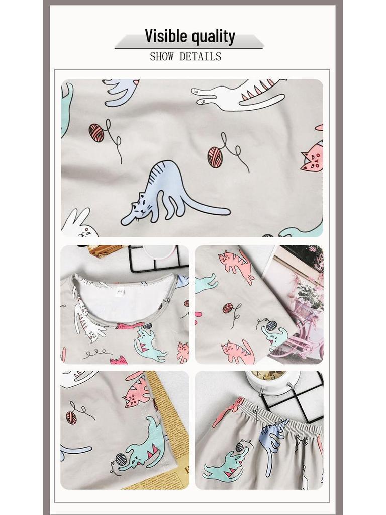 Women's Summer Cartoon Pajama Set - Cute Korean Style Christmas Short Sleeve & Shorts Homewear