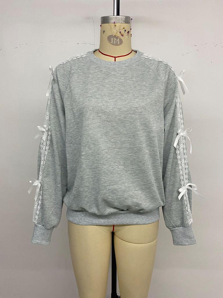 Casual 2025 Bow Lace Patchwork Long Sleeve Hoodie by Hundred Percent Clothing