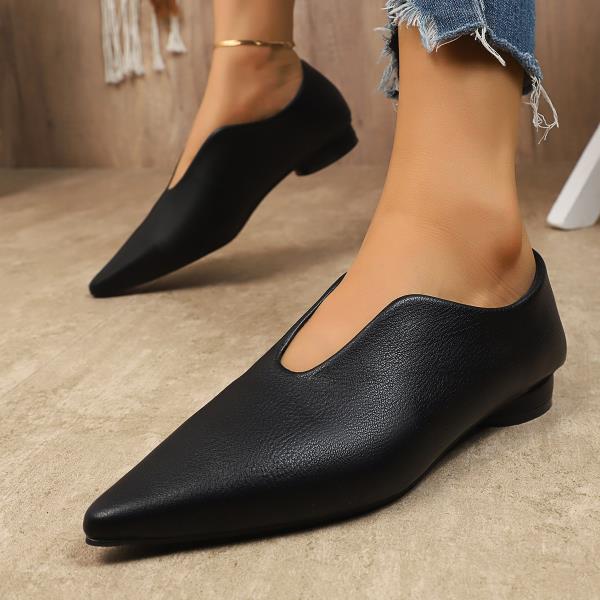 Fashion Pointed Toe Retro Woman Shoes Casual Female Sneakers Oxfords Shallow Mouth Flats Slip-on Low Heels Leather Dress Slip On Comfort