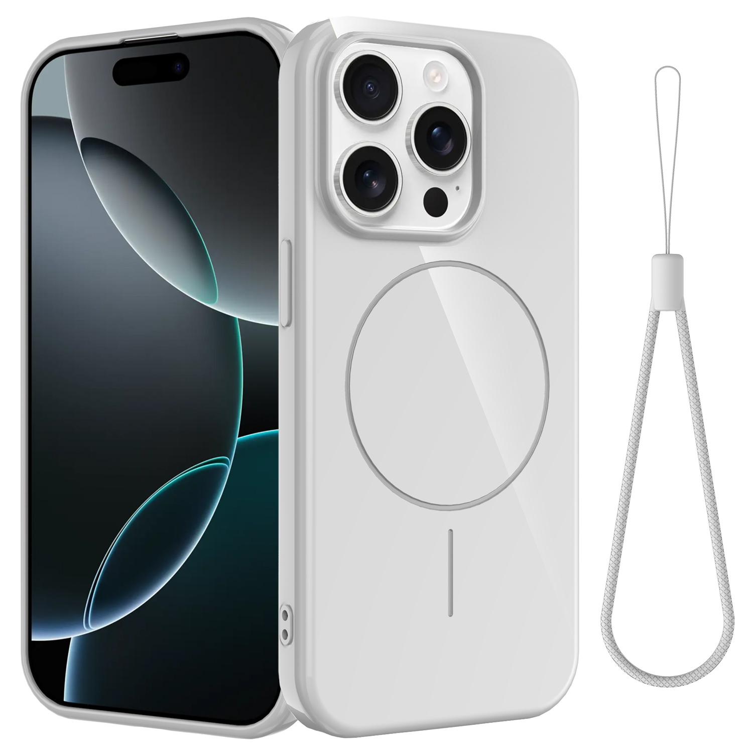 

For iPhone 15 Pro Magnetic Case Compatible with MagSafe TPU Phone Back Cover with Lanyard White
