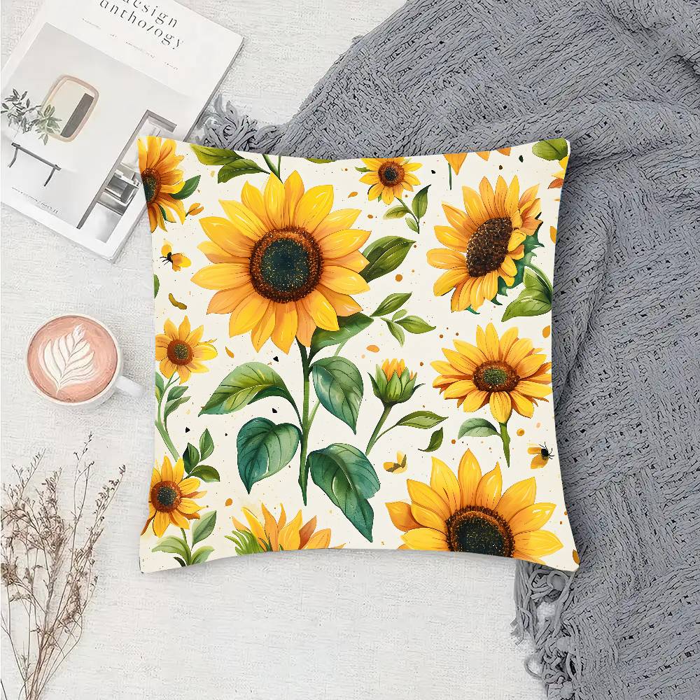 Sunflower Flower Sea Pillow Case Fashion Square Pillowcase Bedroom Sofa Room Ins Decoration Leisure