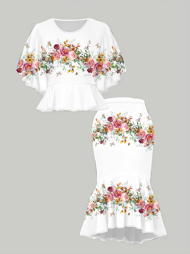3D Flower Printed Classical Totem Women's Print, Fashionable Large-sized, Elegant, Versatile for All Seasons. T-shirt, Skirt and Set