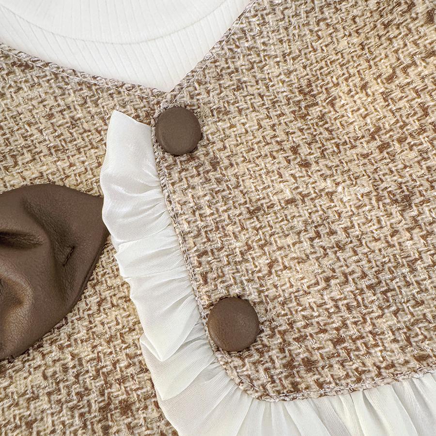 Autumn Sweet Bow Baby Girl Dress Simple Checkered Long Sleeved Children'S Clothing Suitable Babies