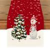 Linen Christmas Table Flag with Snowman & Santa Prints - Festive Table Mat Decorations