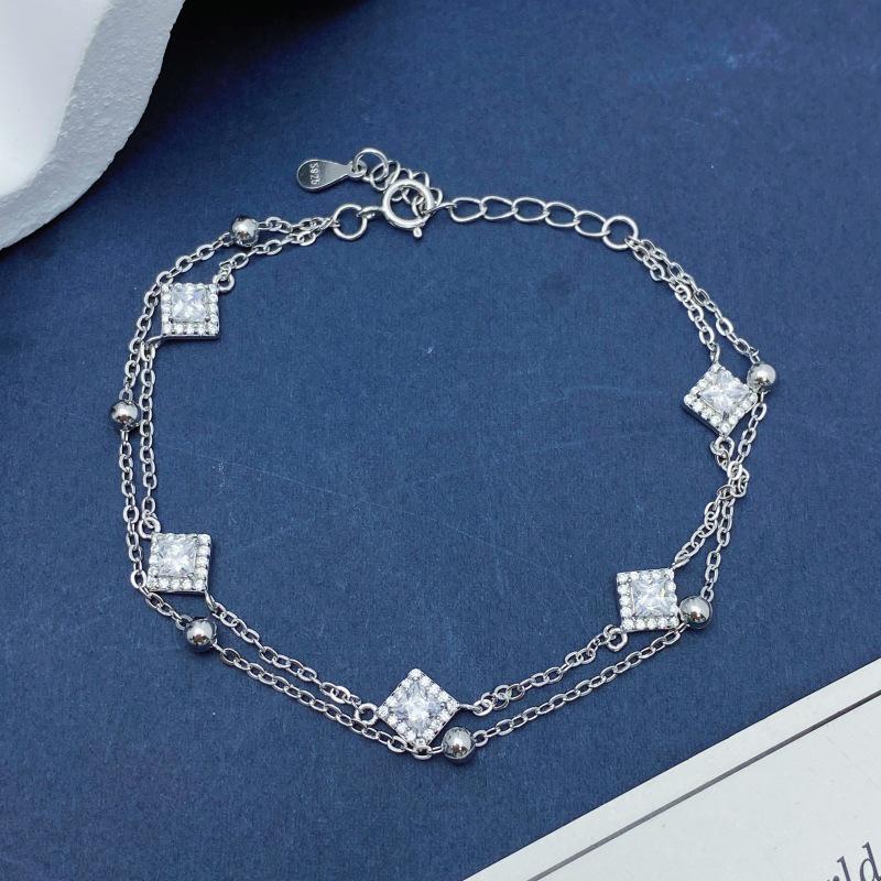 S925 Sterling Silver Double Layer Sugar Bracelet - Korean Style, High-End Design, Zircon Sparkling Versatile Jewelry. 925 Sterling Silver