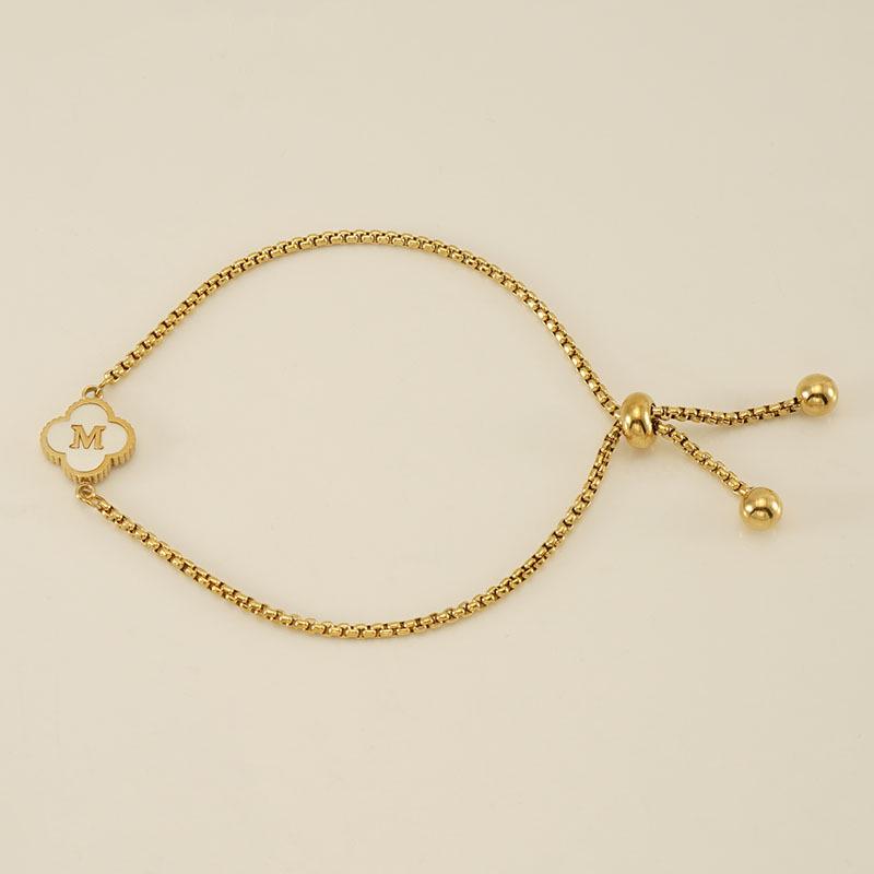 Elegant Stainless Steel Four-Leaf Clover Letter Bracelet - High-End Versatile Design