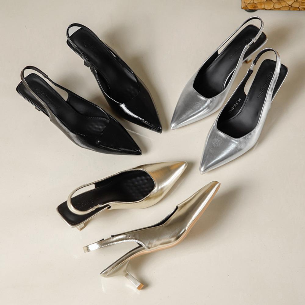 French Style Baotou Sandals for Women's Summer New Style Pointed High Heels for Womens Light Mouth Versatile Back Empty Pumps