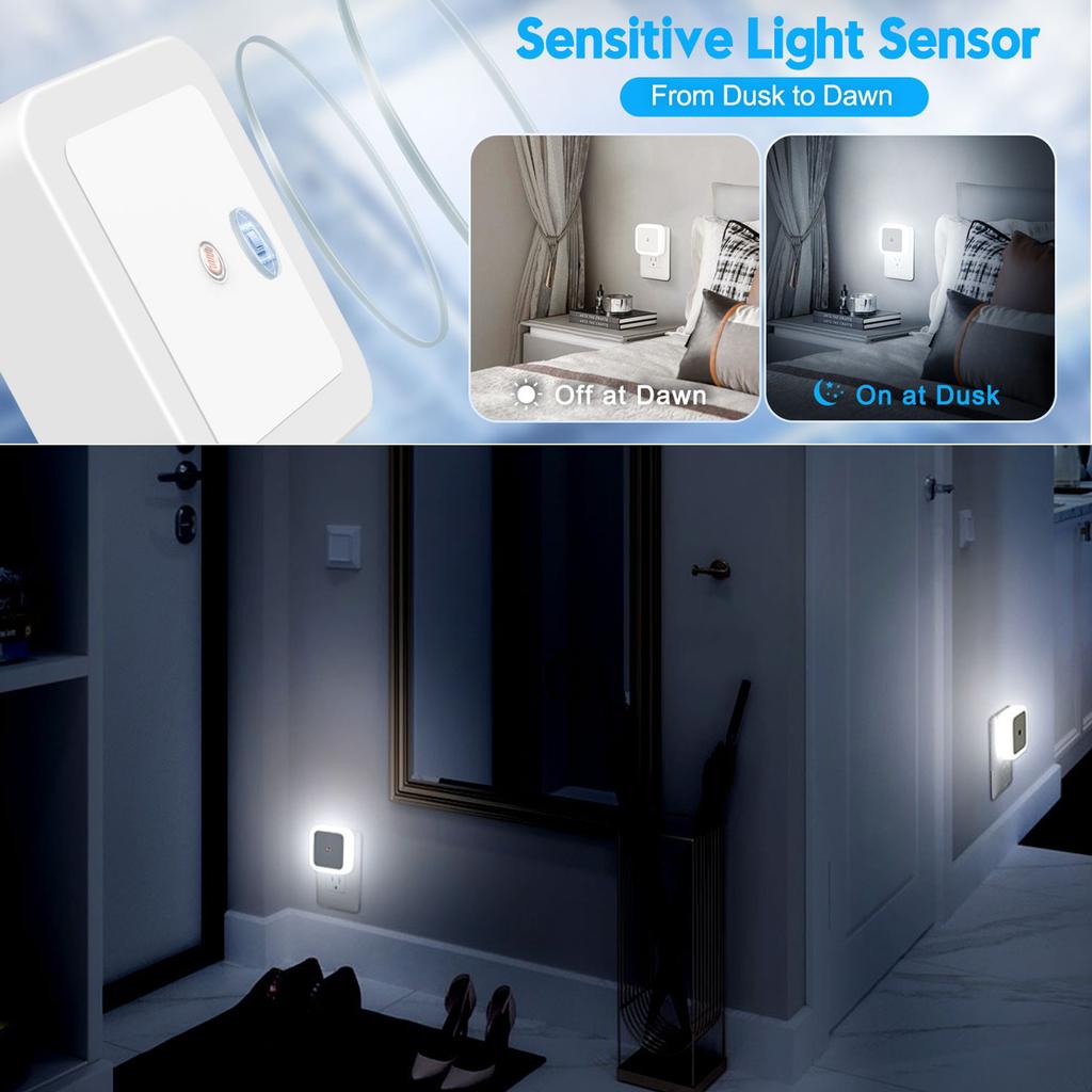 6 Pack LED Plug In Night Light Dusk to Dawn Sensor Automatic Nightlight Energy Efficient Wall Lamp with Light Sensor Soft Lighting for Bedroom