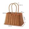 Woven Rattan Tote Basket with Handle for Grocery Shopping Picnic Gift Baskets Kitchen Bathroom Organizing Home Storage and Decor