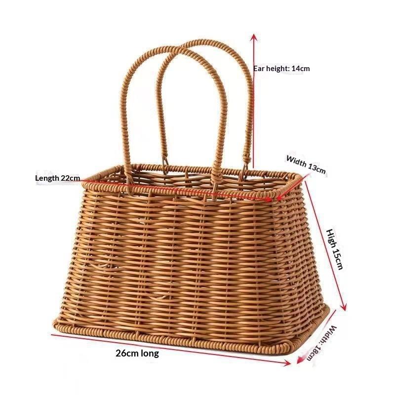 Woven Rattan Tote Basket with Handle for Grocery Shopping Picnic Gift Baskets Kitchen Bathroom Organizing Home Storage and Decor