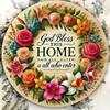 Vintage Blechschild Gott segne dieses Haus Runde Metallwandkunst Bauernhaus Retro Dekor