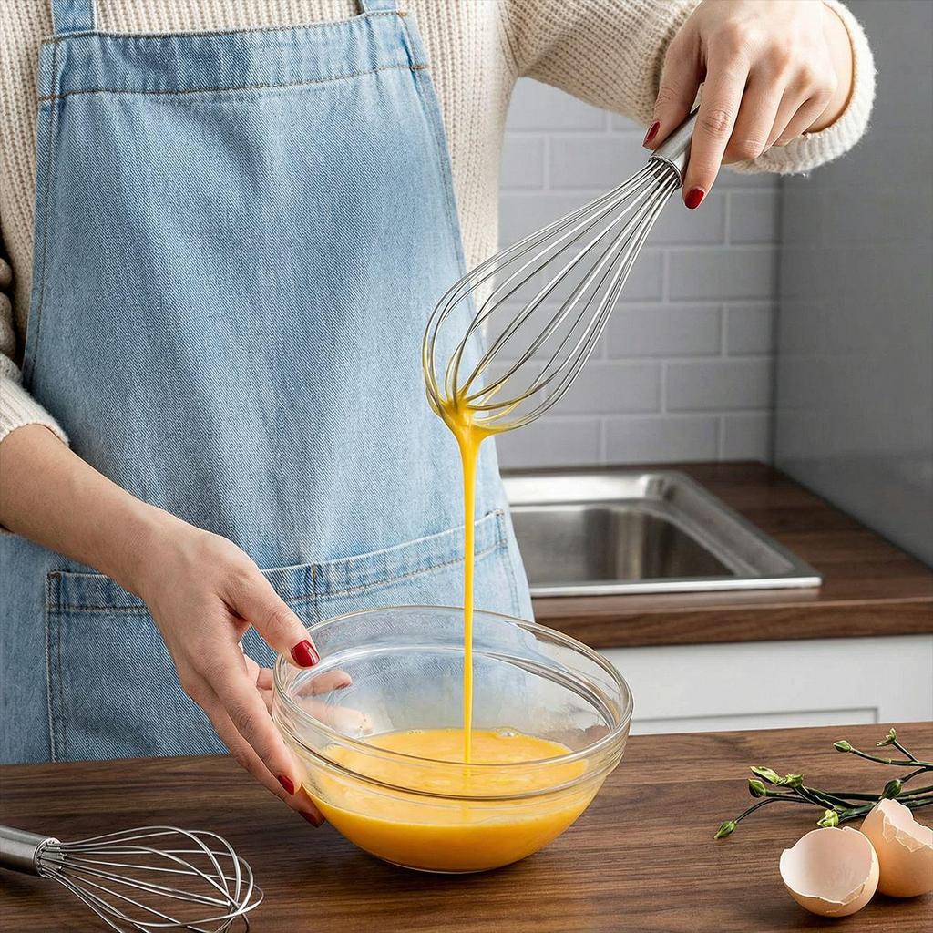 Stainless Steel Spring-Handle Manual Whisk for Eggs, Cream & Flour