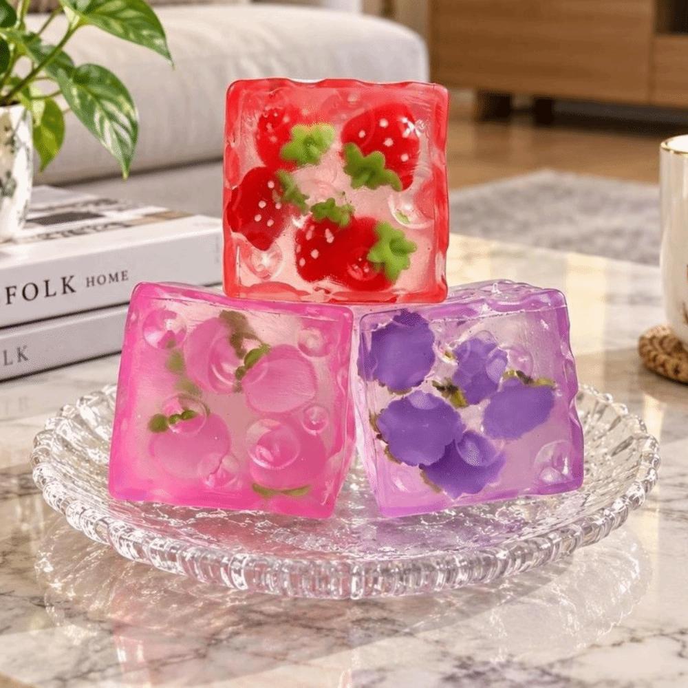 Fruits Theme Cheese Squeezed Cube 5cm Cheese Fidget Toy Fruits Cheese Squishy Toy for Kids Adults