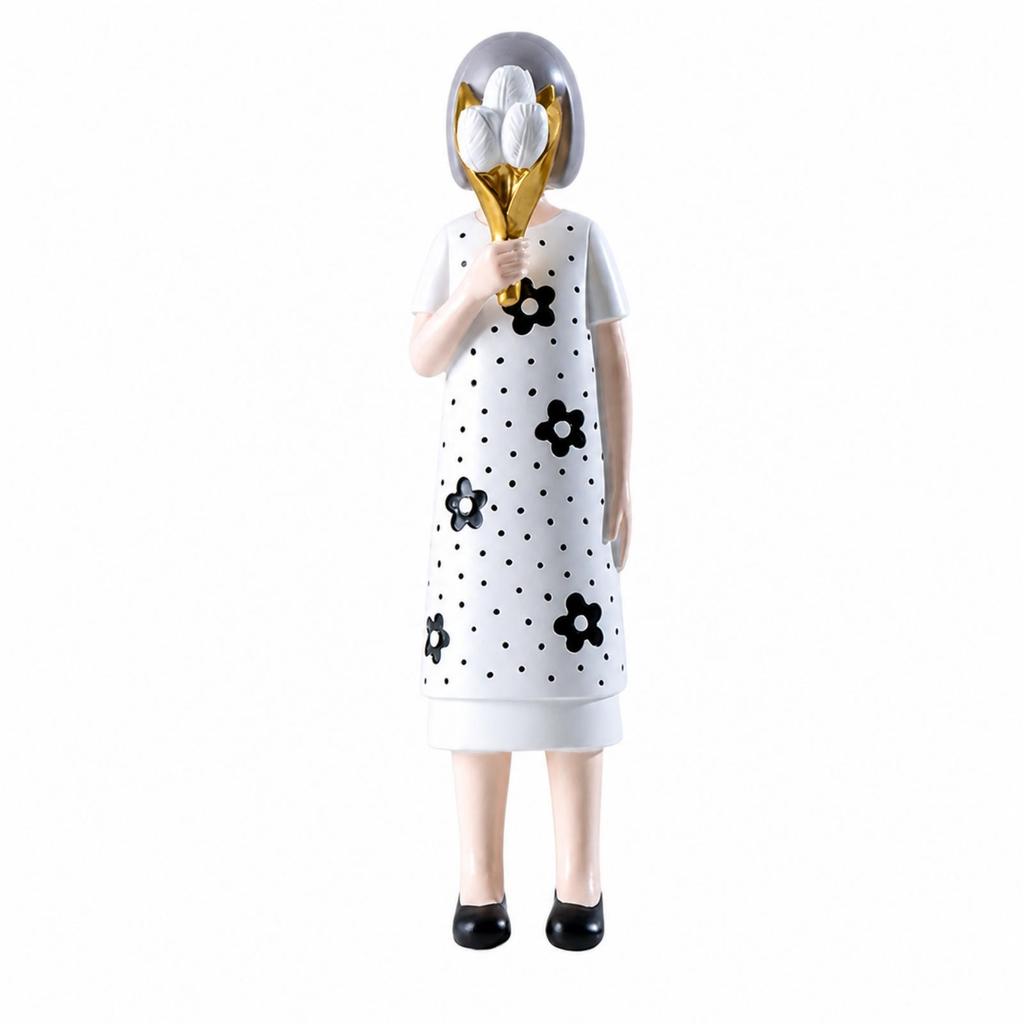 Girl Figurine with Hat Tabletop Desktop Ornament Resin for Home Decor