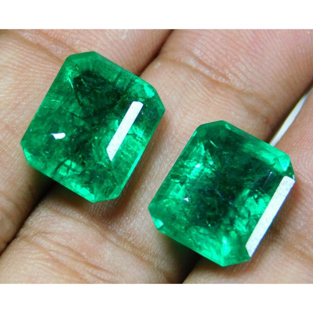 Natural Green Emerald 19.56 Carat Loose Gemstone CERTIFIED Colombian Cushion Cut Gfhjgt