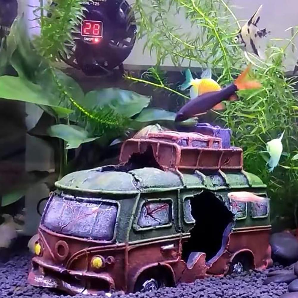 Artificial Resin Bus Ornaments Hideout Caves Underwater World Layout Prop Aquarium Fish Tank Decorations