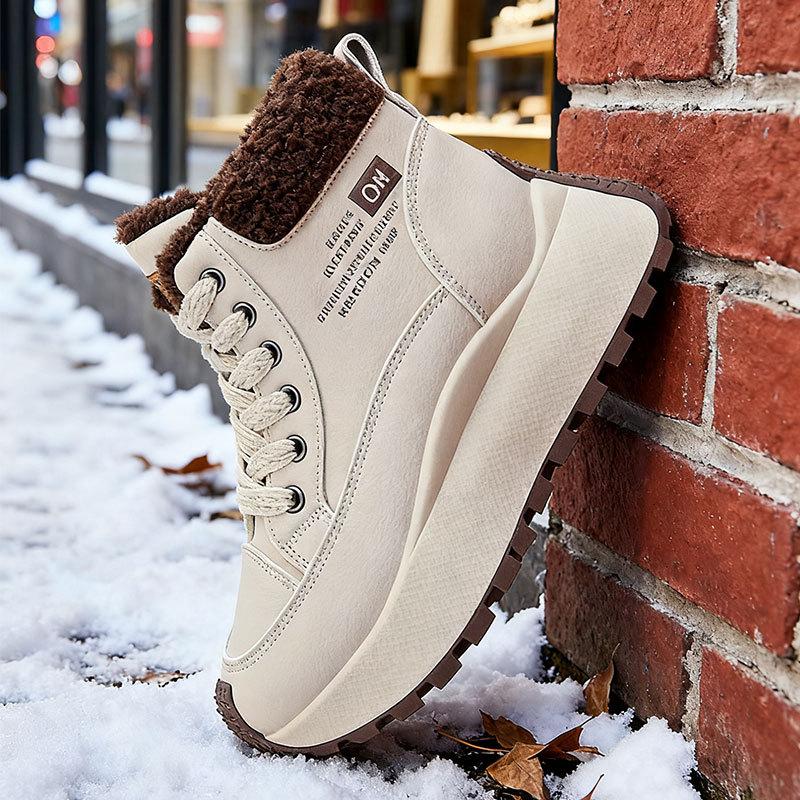 

женские кроссовки на толстой подошве с высоким верхом, утепленные флисом зимние ботинки, новая зимняя пушистая хлопковая обувь, теплая и увеличивающая рост спортивная обувь 40