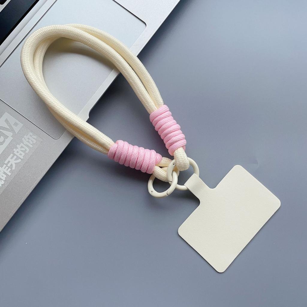 Macaron-Farbe Kurzes Handy-Lanyard Handy-Pad Doppelkopf Anti-Verlust Handgewebt Unisex Handgelenkband Kette Anhänger Lanyard