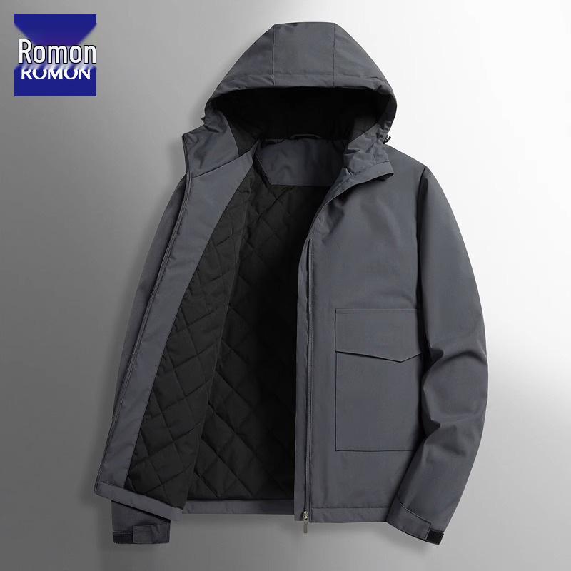

Мужская зимняя хлопковая куртка с капюшоном Romon 2025 - Теплая, Защищающая от холода, Стеганая рабочая одежда 4XL (176–200 jin) серый