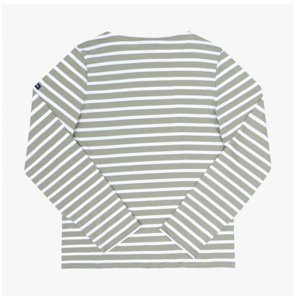 Saint James Unisex Long Sleeve Tee Modern Stripe 9858 Amandier Neige