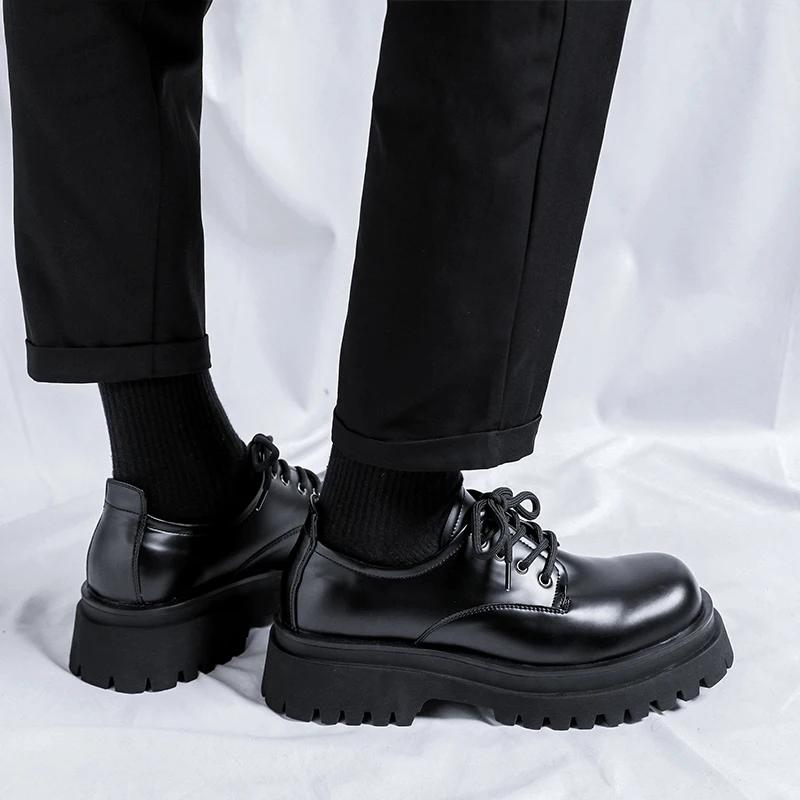 Fashion New Shoes Thick Sole Japan Korean Streetwear Casual Leather Shoes Man Business Fashion Vintage Hipster Wedding Leather Shoe Male