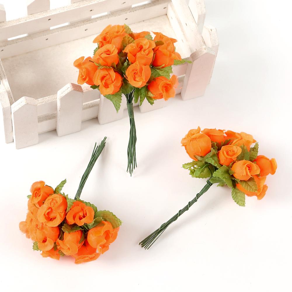 12PCs/lot Mini Artificial Rose Flowers Bouquet Silk Fake Flowers For Home Decor Wedding Decoration Craft Wreath Gift Accessories