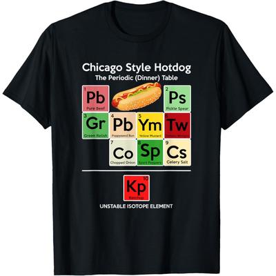 Funny Chicago Style Hot Dog Periodic Dinner Table of Element T-Shirt(3)