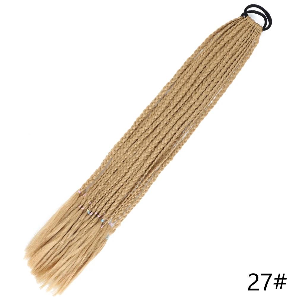 Synthetic Long Wig Colored Braided Ponytail Hair Extension Elastic Rubber Band Braiding Ponytail Hair Extensions For Girls