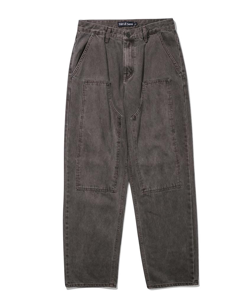 TRIP LE SENS Unisex Carpenter Color Denim Pants_Grey