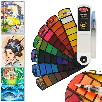 18/24/36/42 festes Aquarellpigment-Set, faltbares Reiseaquarell mit Wasserpinselstift, kunstspezifisches fächerförmiges Malwerkzeug