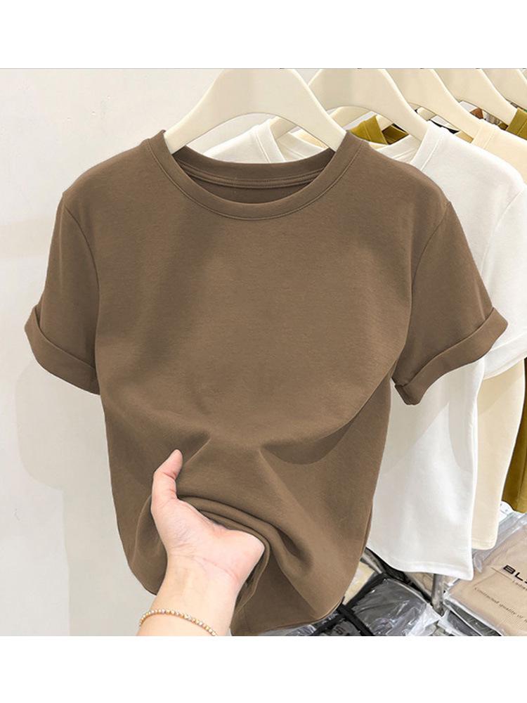 Women's Crimson Brushed Short-Sleeve Round Neck T-Shirt, Thicker Style For All Seasons