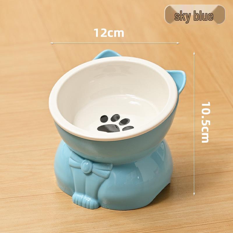 Ceramic Cat Food & Water Bowl with Slanted Mouth and Elevated Design